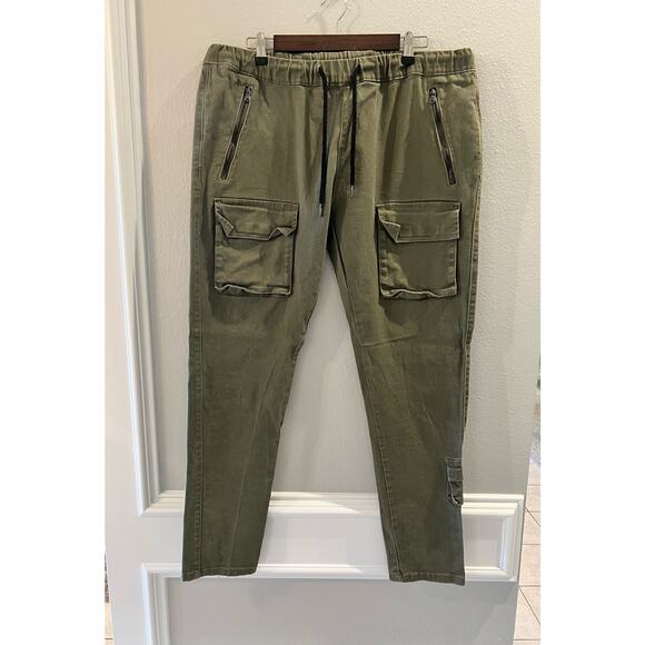 KDNK Men's Olive Green Cargo Jogger Pants Zipper Pull On Size Slim XXL - Picture 1 of 4